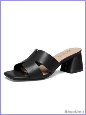Square Open Toe Low Block Heel Slip On Sandals Comfortable Casual Daily Wear